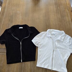 Better Be Boutiqued Black and White Womans Zip Down Shirts